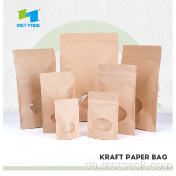 Kraft papirpose Custom Window Stand Up Bag